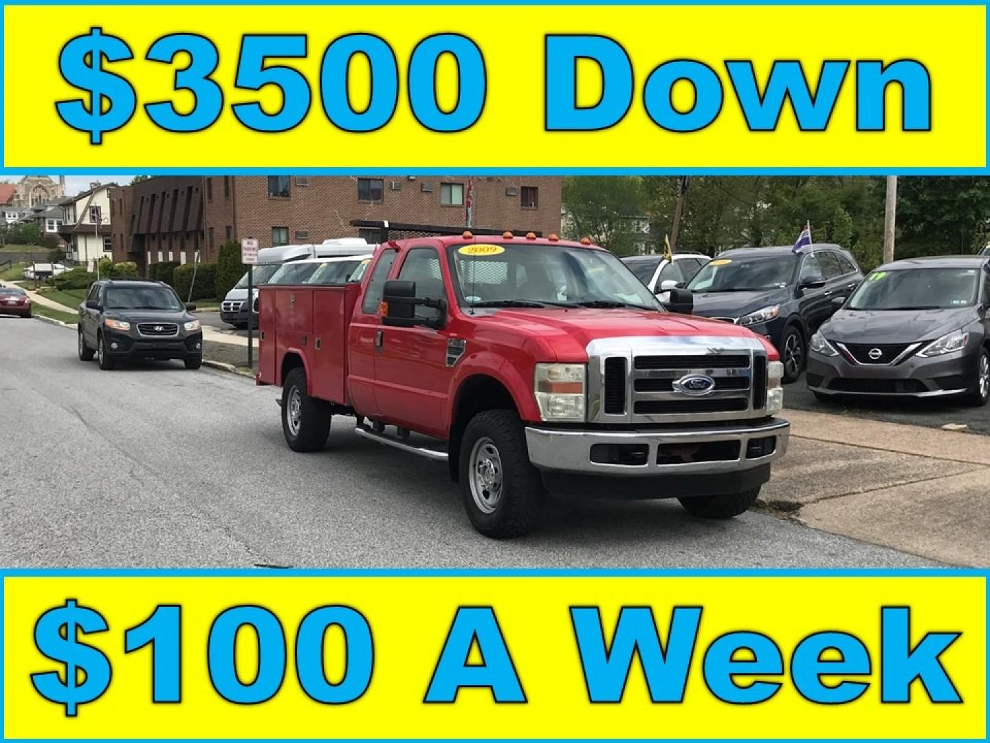 2009 Red /Gray Ford F-350 SD Super Duty (1FDSX35509E) with an 5.4 V8 engine, Automatic transmission, located at 577 Chester Pike, Prospect Park, PA, 19076, (610) 237-1015, 39.886154, -75.302338 - 09 Ford F350 Utility Body Super Duty: Extended cab, 4x4, 4/25 PA inspection, trailer hitch, bins on both sides, FLEET TRUCK, runs STRONG! This vehicle comes inspected and has been given a bumper to bumper safety check. It is very clean, reliable, and well maintained. We offer a unique pay plan th - Photo#0
